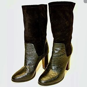 Vince Dalton Black Python Suede Boots 7.5